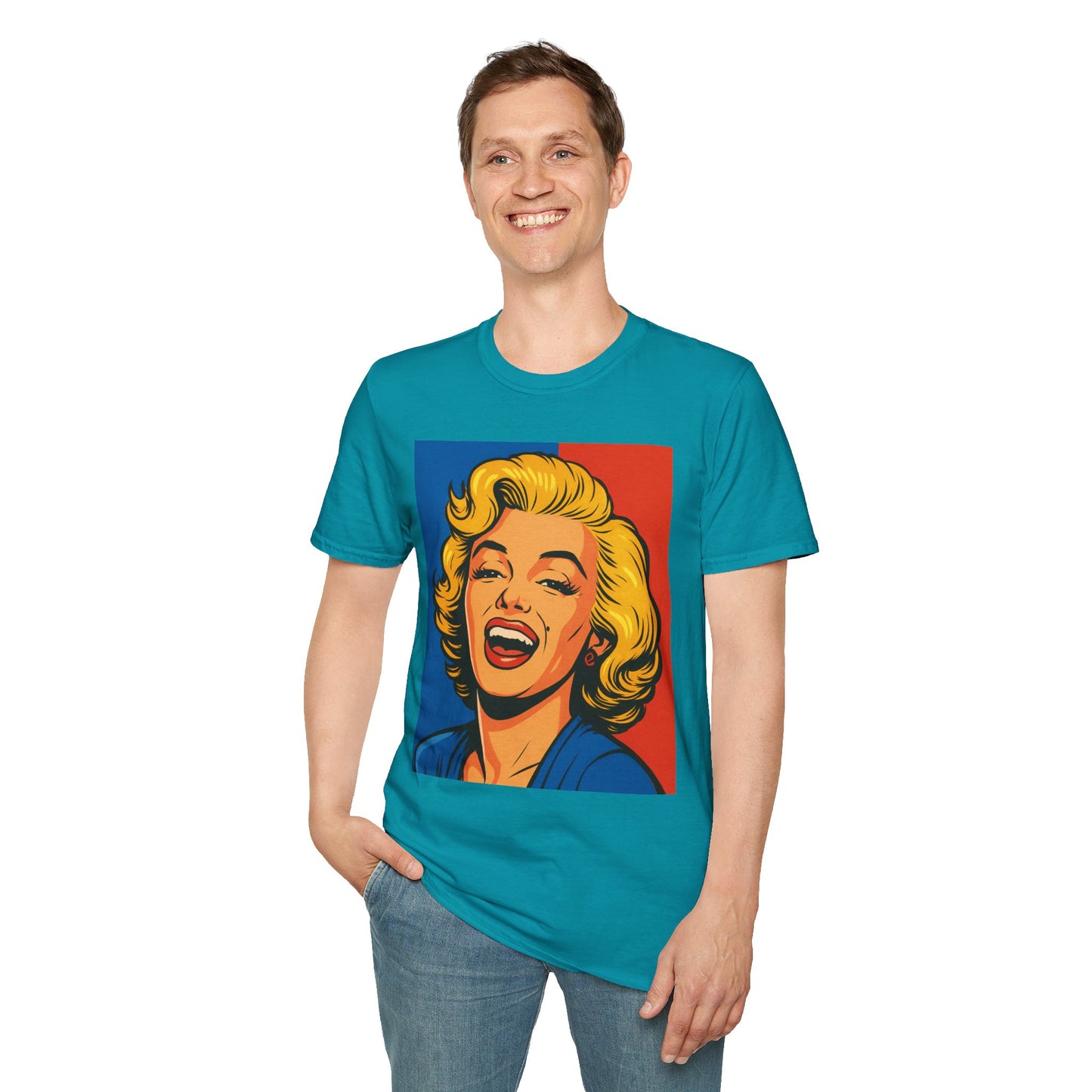 Retro Blonde Bombshell T-Shirt – Pop Art Style Graphic Tee – Gift for Classic Movie Fans, Vintage Aesthetic Lovers, and Bold Fashion Enthusiasts