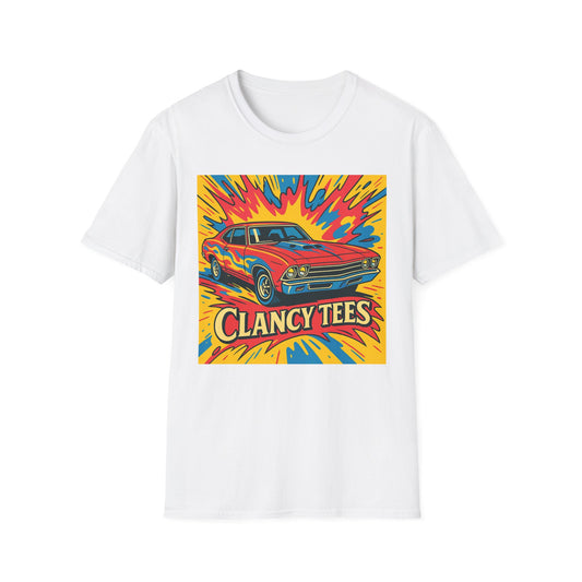 Muscle Car Graphic Tee with Retro Flames | Vintage Car Lover T-Shirt | Gift for Gearheads & Classic Ride Fans | Bold Hot Rod Shirt