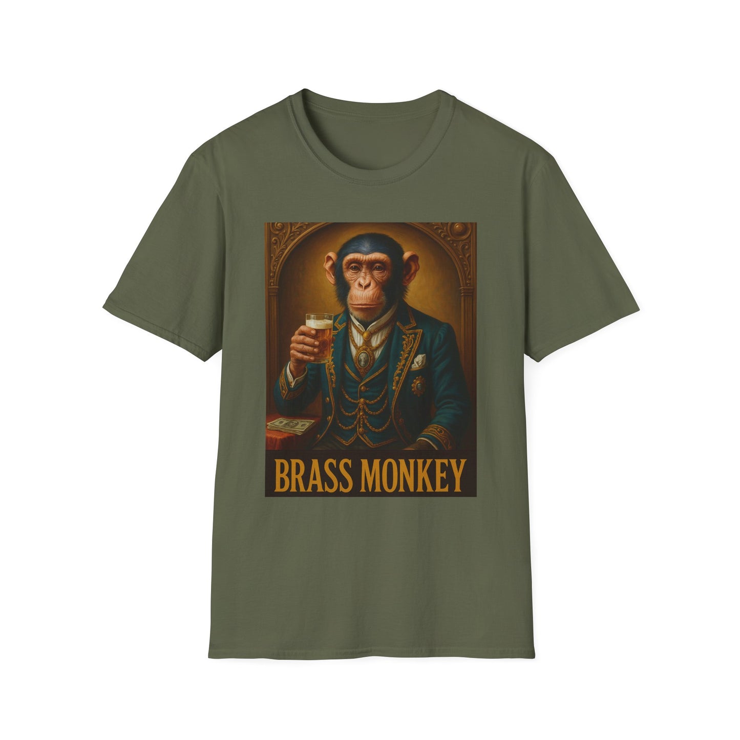 Brass Monkey T-Shirt Funny Retro Monkey Drinking Tee | Gift for Whiskey Lovers | Classy Drunk Humor Shirt | Animal Drinking Party Tee