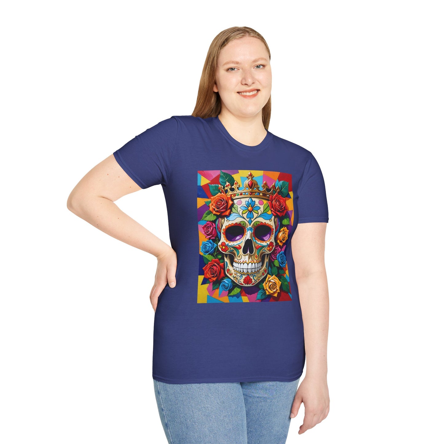 Royal Skull and Roses Shirt – Colorful Crowned Skull Tee – Gift for Halloween Fans, Tattoo Art Collectors, and Bold Fashion Enthusiasts
