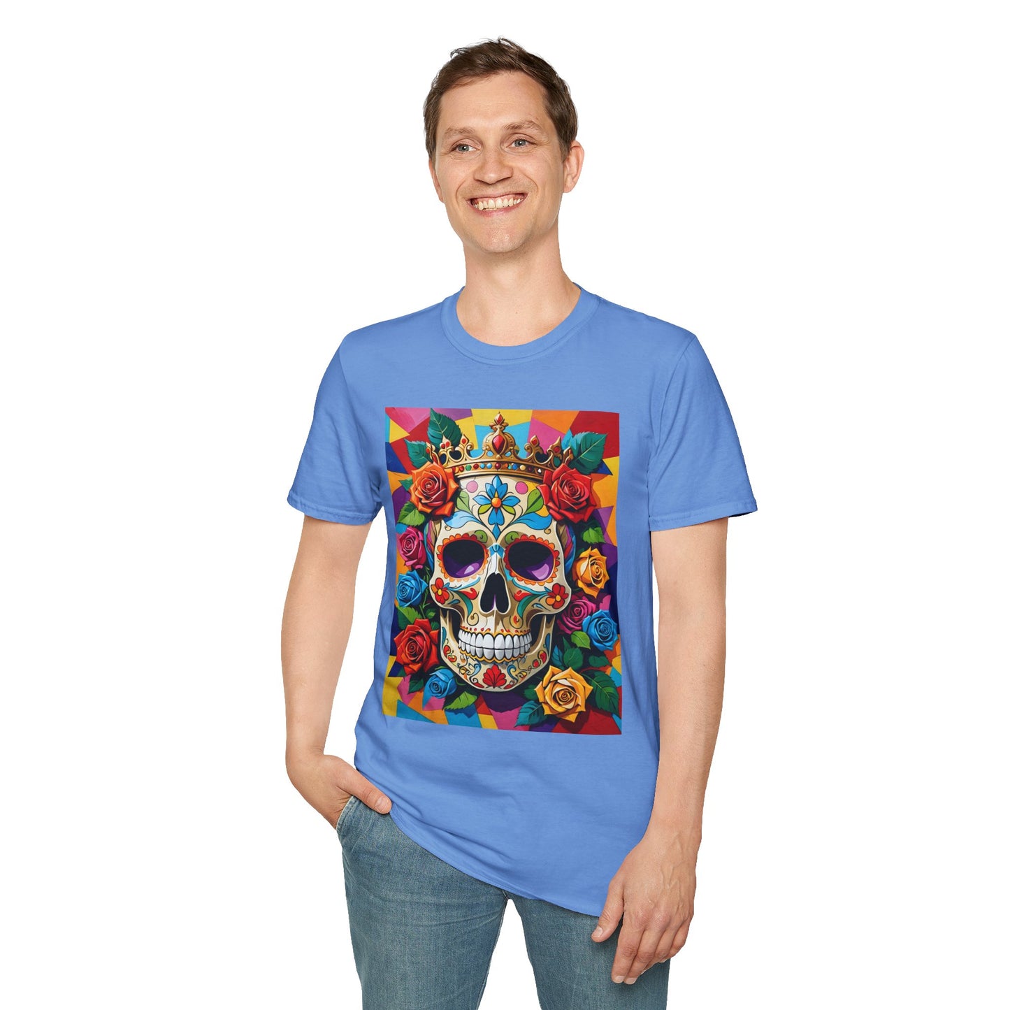 Royal Skull and Roses Shirt – Colorful Crowned Skull Tee – Gift for Halloween Fans, Tattoo Art Collectors, and Bold Fashion Enthusiasts