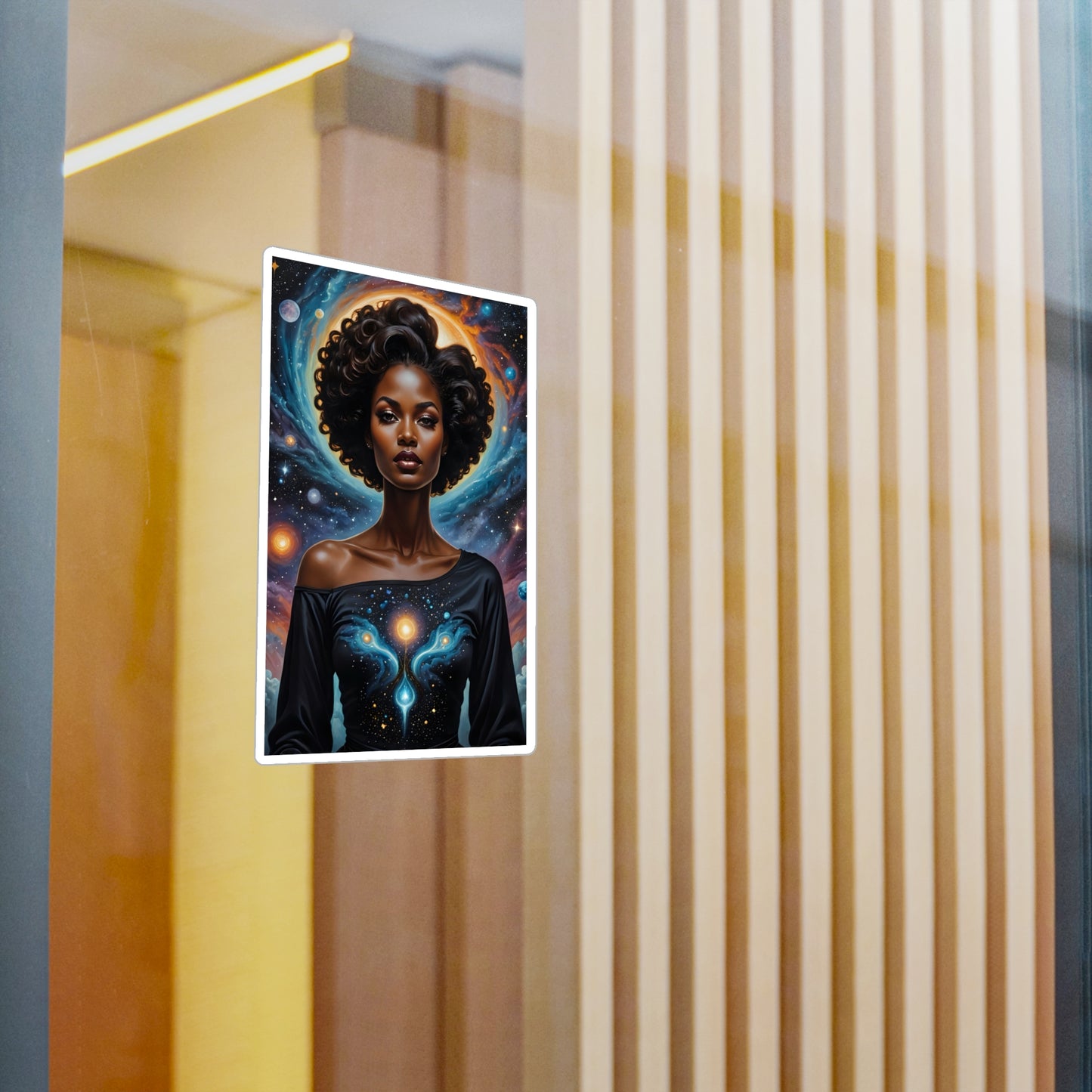 Cosmic Goddess Sticker – Kiss Cut Vinyl Decal, Afrofuturist Artwork, Galaxy Aesthetic, Gift for Spiritual Seekers