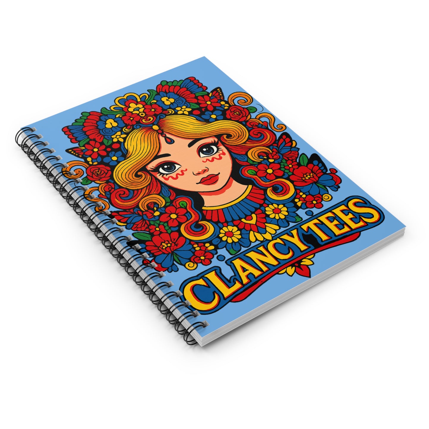 Folk Art Notebook – Colorful Boho Journal with Floral Design, Retro Fantasy Writing Notebook, Artistic Spiral Journal for Creative Minds, Gift for Free Spirits