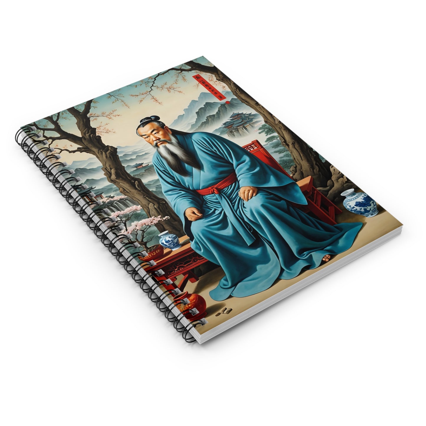 Ancient Philosopher Notebook – Traditional Chinese Art Journal, Wise Sage Writing Notebook, Classic Scroll Inspired Journal, Gift for History Enthusiasts