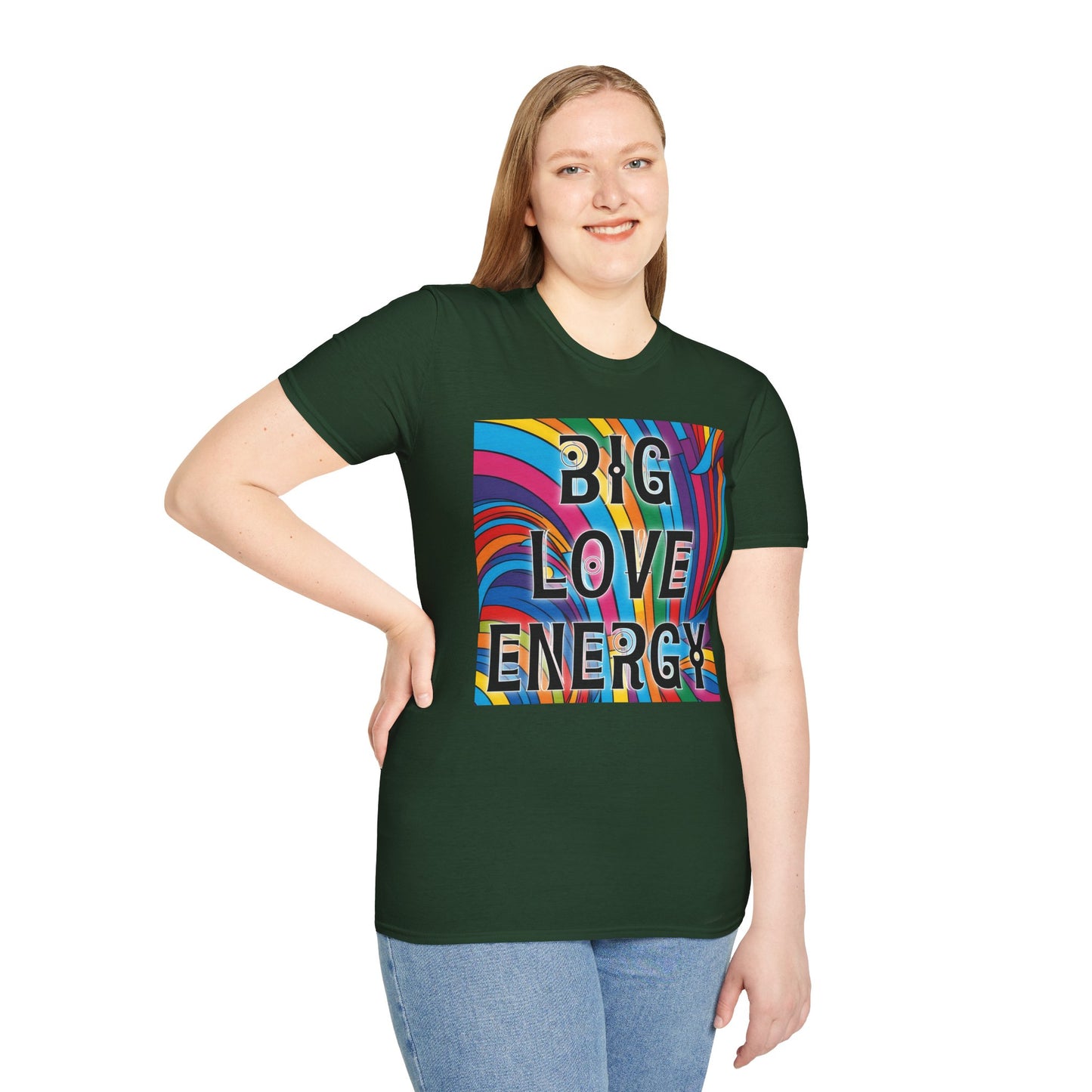 Big Love Energy Shirt – Colorful Retro Pride Rainbow Tee with Bold Positive Message – Gift for Optimists, LGBTQ Friends, and Love-First People