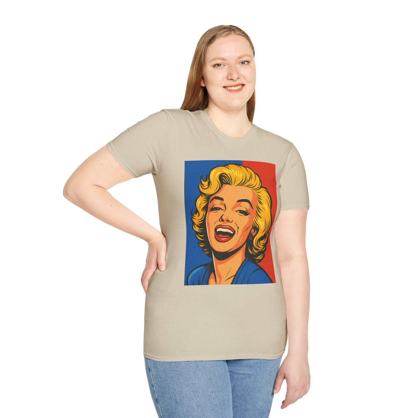 Retro Blonde Bombshell T-Shirt – Pop Art Style Graphic Tee – Gift for Classic Movie Fans, Vintage Aesthetic Lovers, and Bold Fashion Enthusiasts