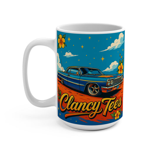 Lowrider Car Mug Vintage Chicano Artwork Ceramic Coffee Cup Gift for Car Enthusiasts