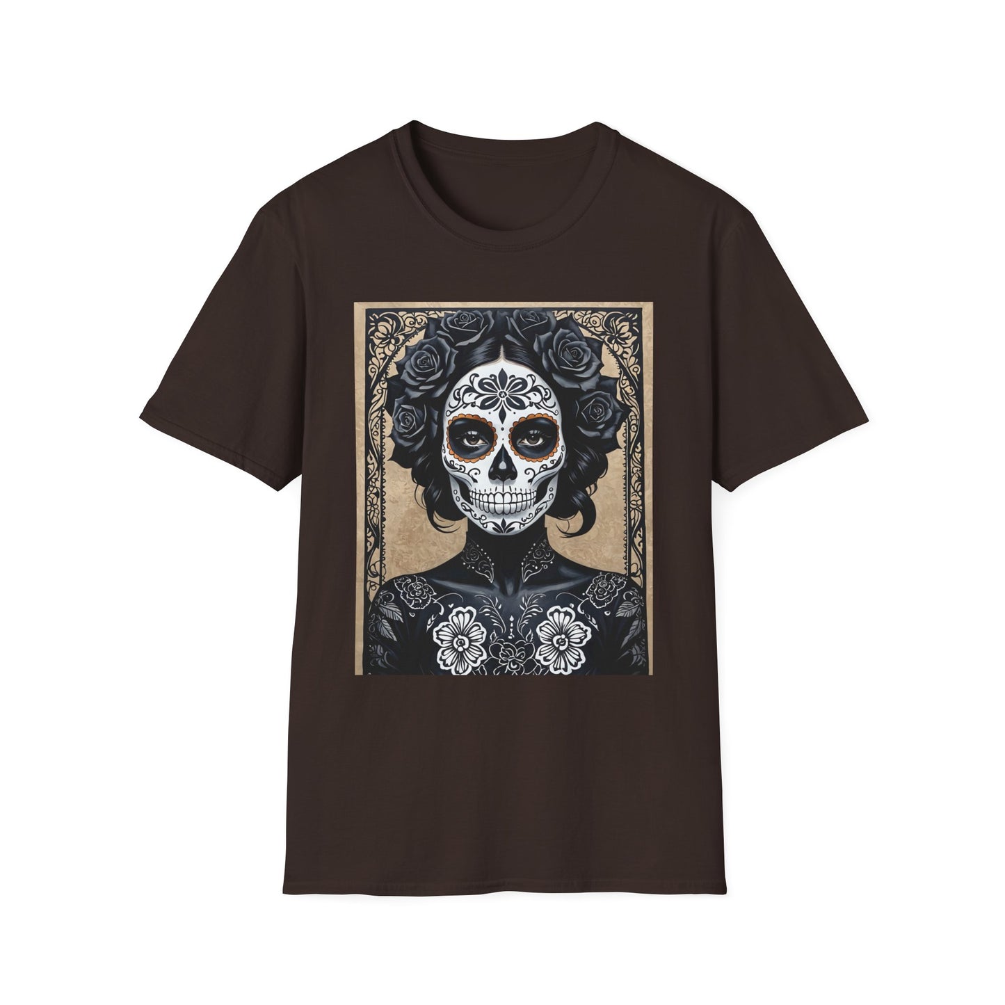 Black Floral Skull Tattoo Shirt – Gothic Día de los Muertos Tee – Gift for Skull Collectors, Tattoo Fans, and Alt Aesthetic Enthusiasts