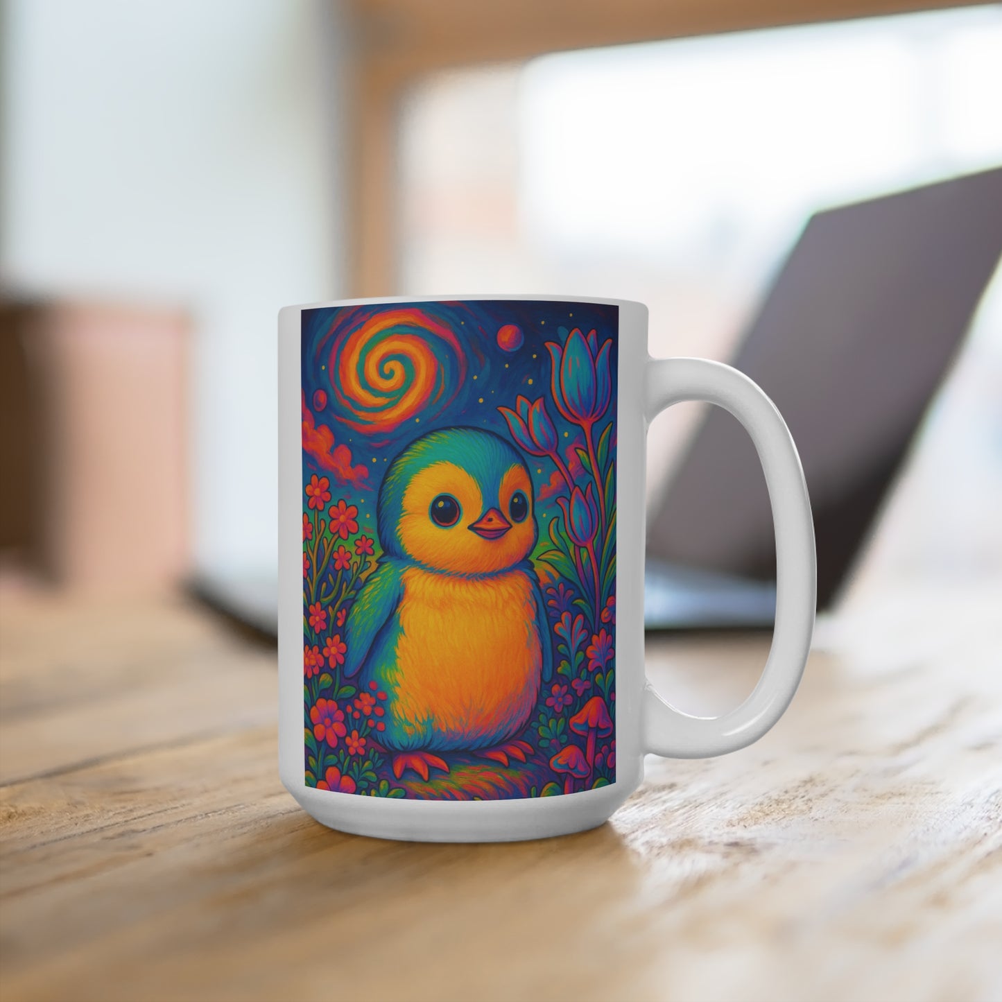 Trippy Penguin Mug Psychedelic Animal Art Coffee Cup Vibrant Ceramic Gift For Bird Lovers