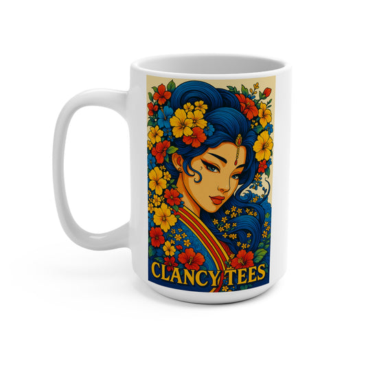 Geisha Flower Mug Japanese Inspired Artwork Ceramic Coffee Cup Gift for Art Lovers