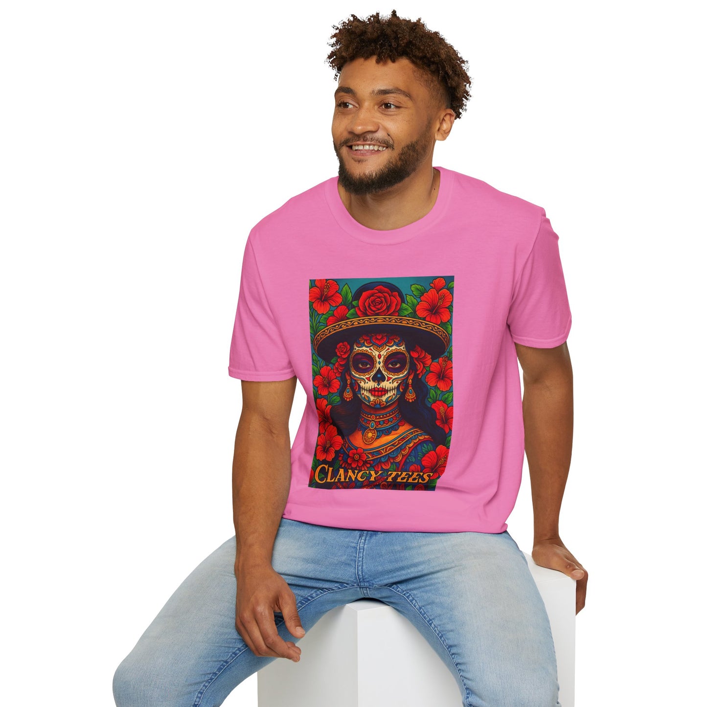Colorful Sugar Skull T-Shirt, Day of the Dead Tee, Unique Graphic Shirt, Festival Apparel, Gift for Halloween, Unisex Softstyle Tee