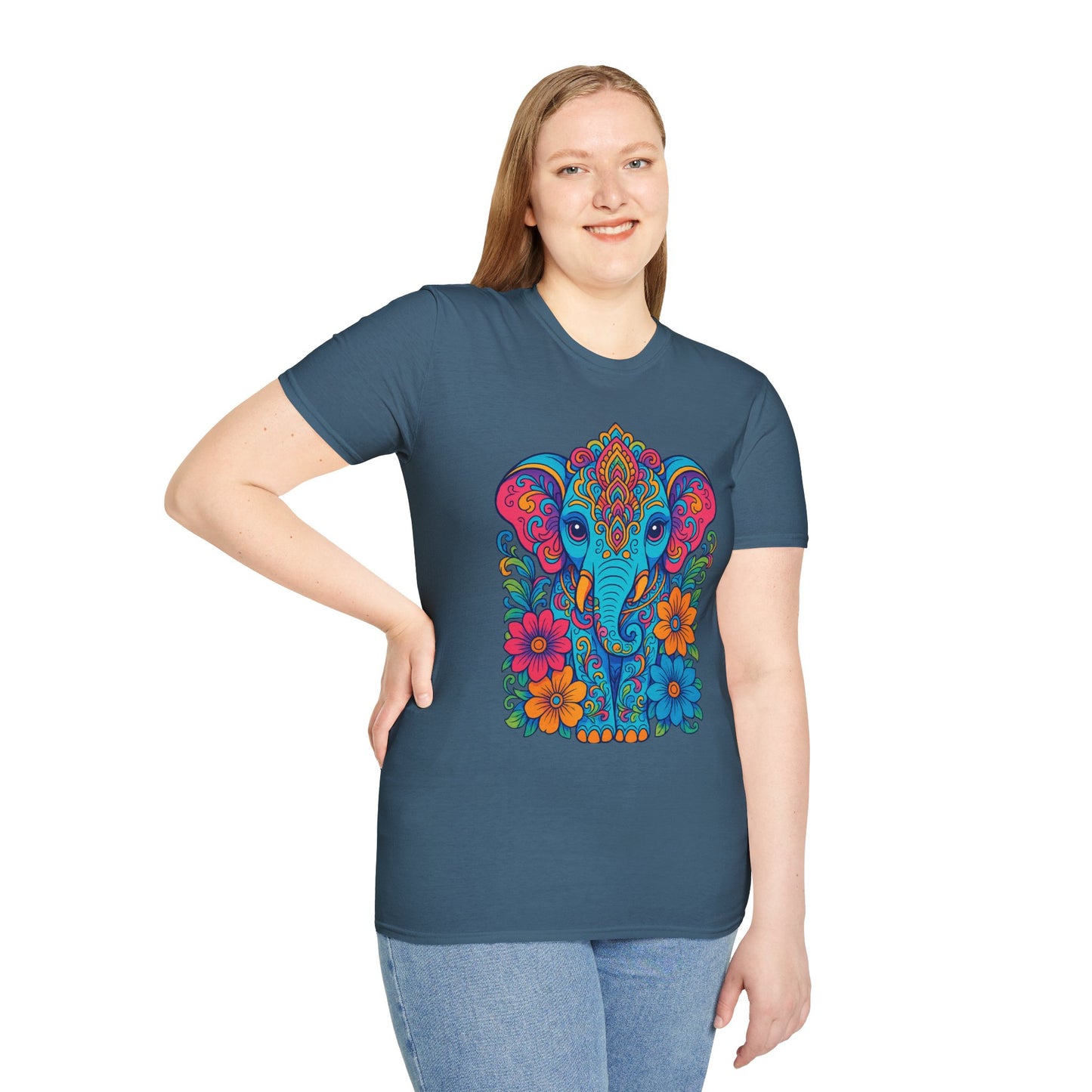 Colorful Elephant Shirt Trippy Boho Floral Art Tee Gift for Yoga Lovers Psychedelic Animal Fans and Free Spirits Who Rock Vibrant Festival Style