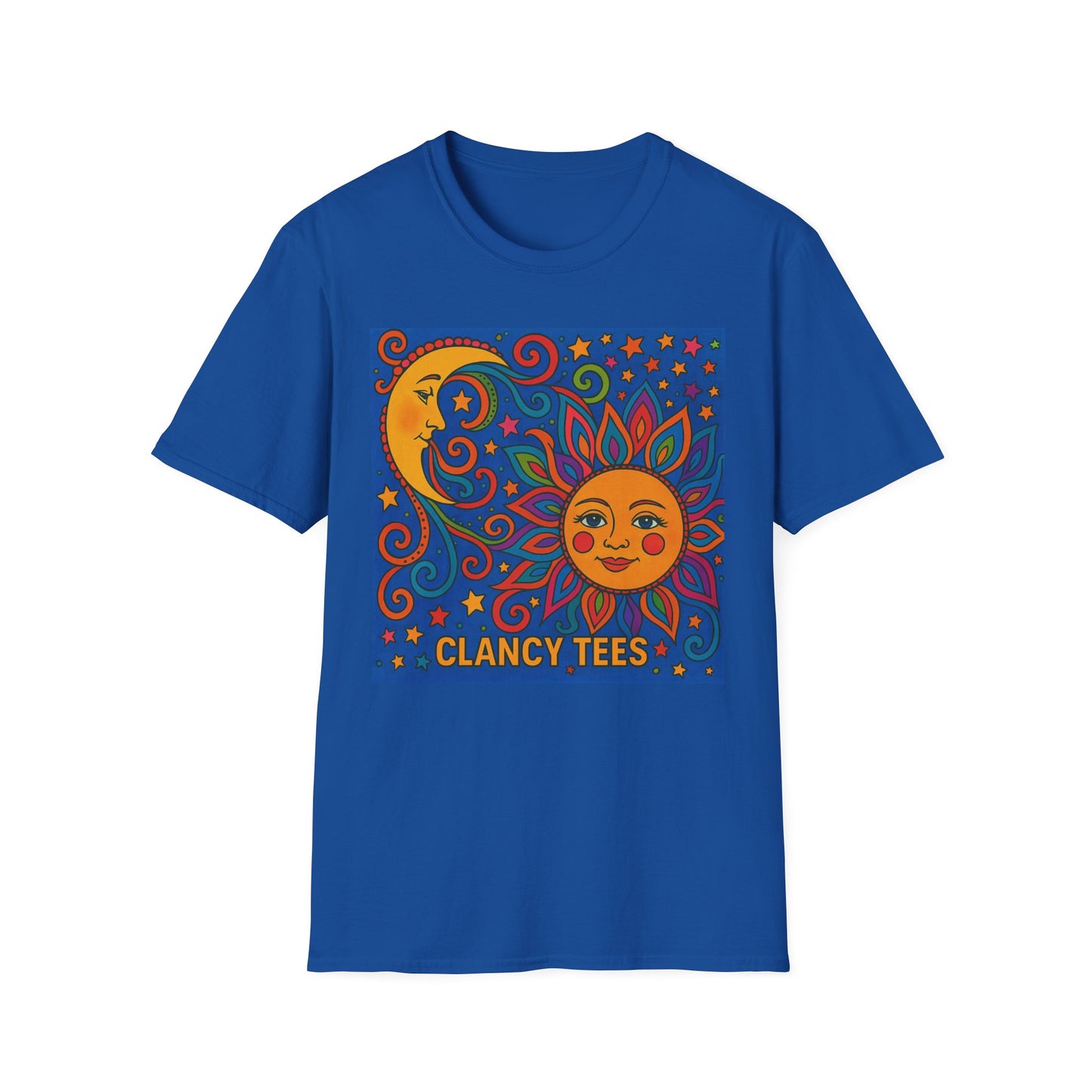 Sun and Moon Vibrant Tee, Unisex Softstyle T-Shirt for Summer Vibes, Boho Fashion, Gift for Her, Festival Wear, Casual Wear