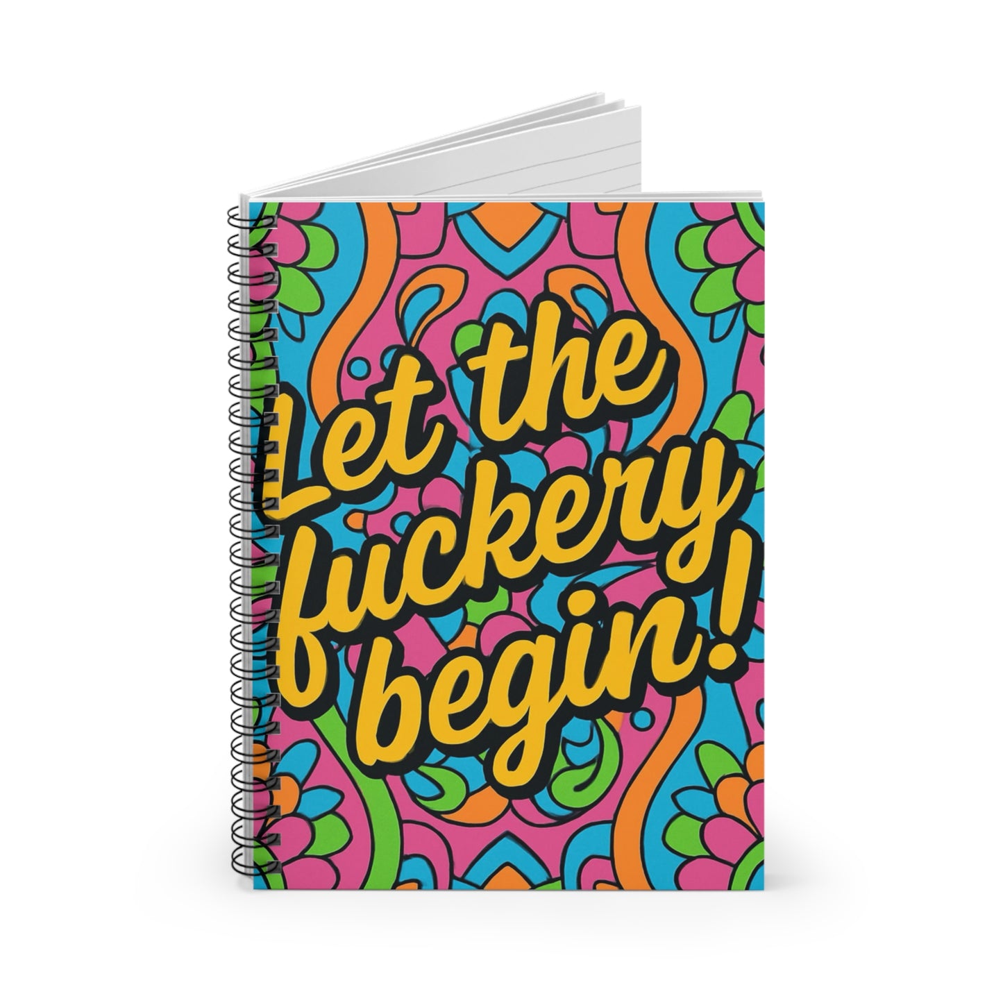Funny Notebook – Let The Fuckery Begin Journal, Bold Sarcastic Writing Notebook, Colorful Retro Spiral Journal, Gift for Office Humor Fans