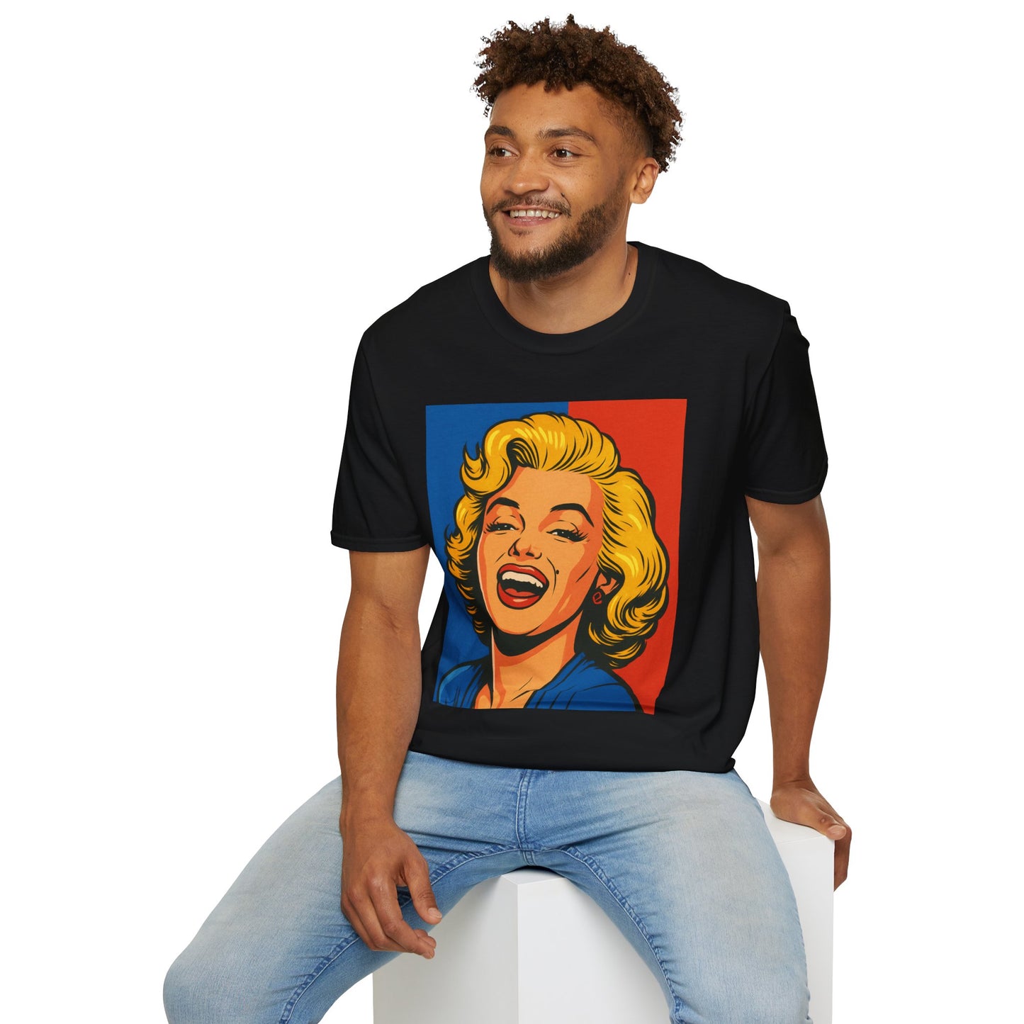Retro Blonde Bombshell T-Shirt – Pop Art Style Graphic Tee – Gift for Classic Movie Fans, Vintage Aesthetic Lovers, and Bold Fashion Enthusiasts