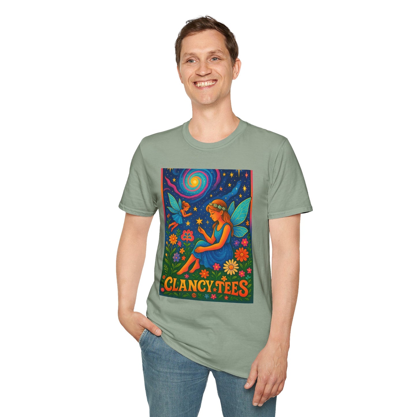 Fairy Garden T-Shirt Whimsical Fantasy Graphic Tee Cosmic Nature Shirt Gift for Dreamers Gift for Fairy Lovers Vibrant Magical Artwork