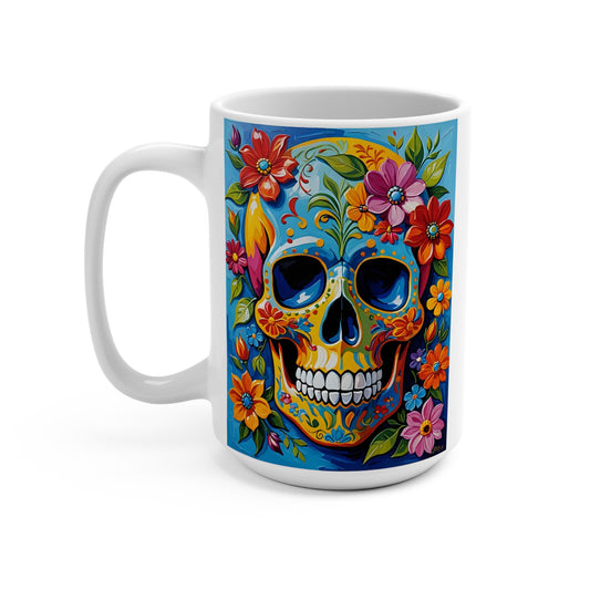 Day Of The Dead Skull Mug – Colorful Sugar Skull Coffee Cup, Floral Skeleton Artwork, Gothic Boho Gift