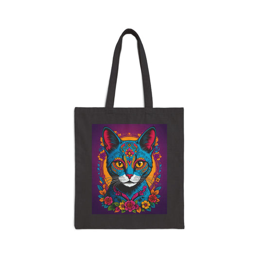 Colorful Cat Art Cotton Canvas Tote Bag, Eco-Friendly Shopping Bag, Perfect Gift for Cat Lovers, Shopping, Beach, Festivals