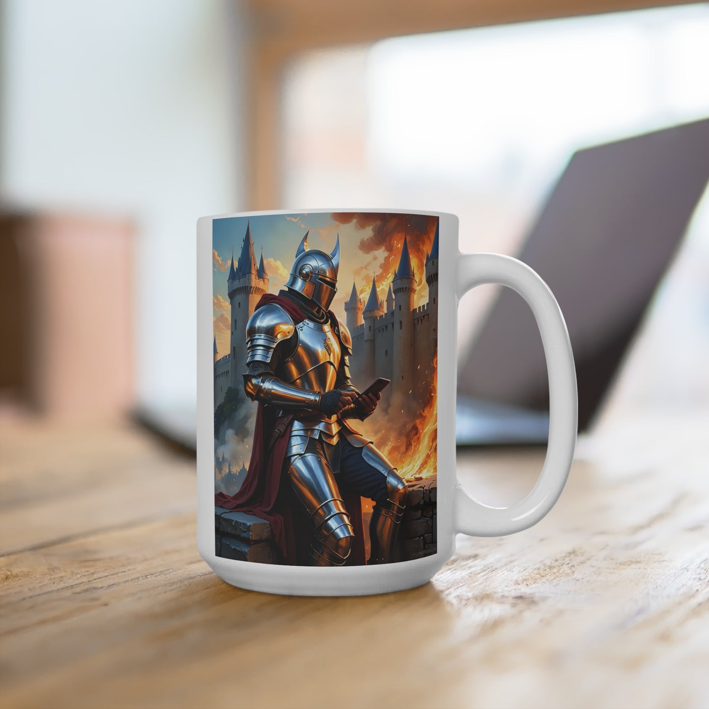 Medieval Knight Mug Epic Fantasy Artwork Ceramic Coffee Cup Gift for History Lovers