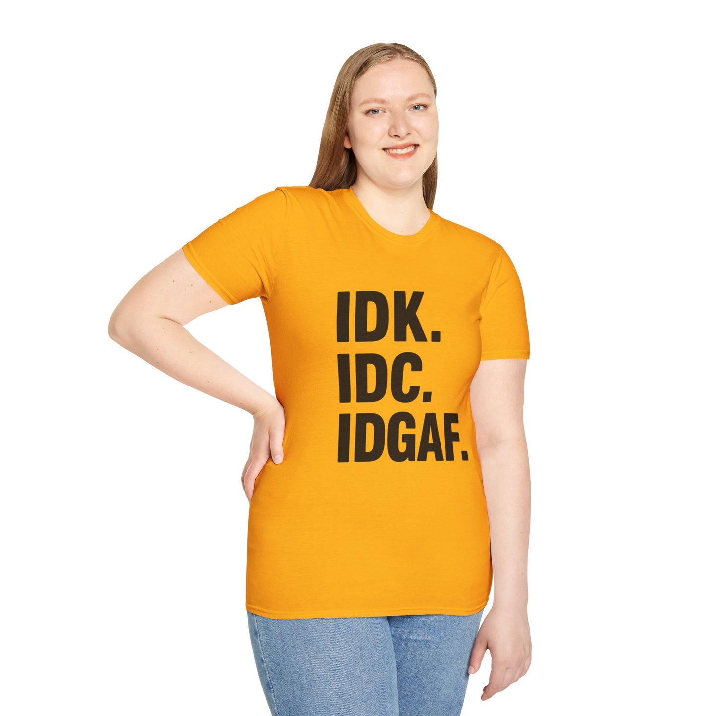 IDK IDC IDGAF Shirt – Funny Acronym T-Shirt with Sarcastic Attitude – Bold Minimalist Graphic Tee for Emotionally Done People