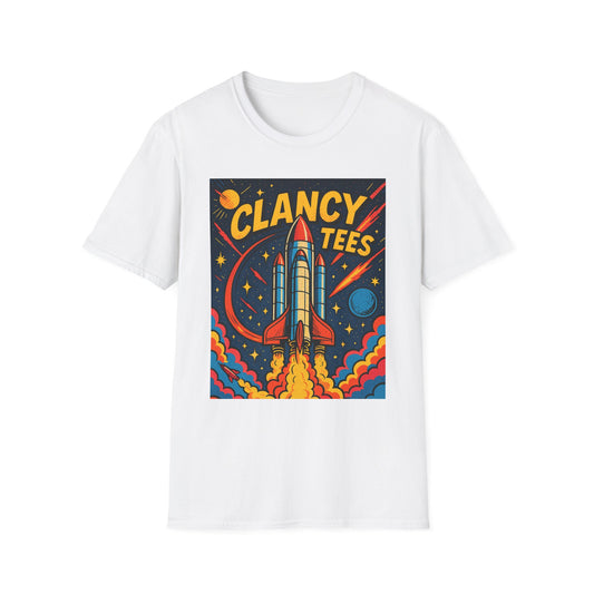 Retro Rocket Ship Shirt Outer Space Graphic Tee | Psychedelic Galaxy Print Top | Gift for Space Nerds and Dreamers | Astronaut Aesthetic Tee