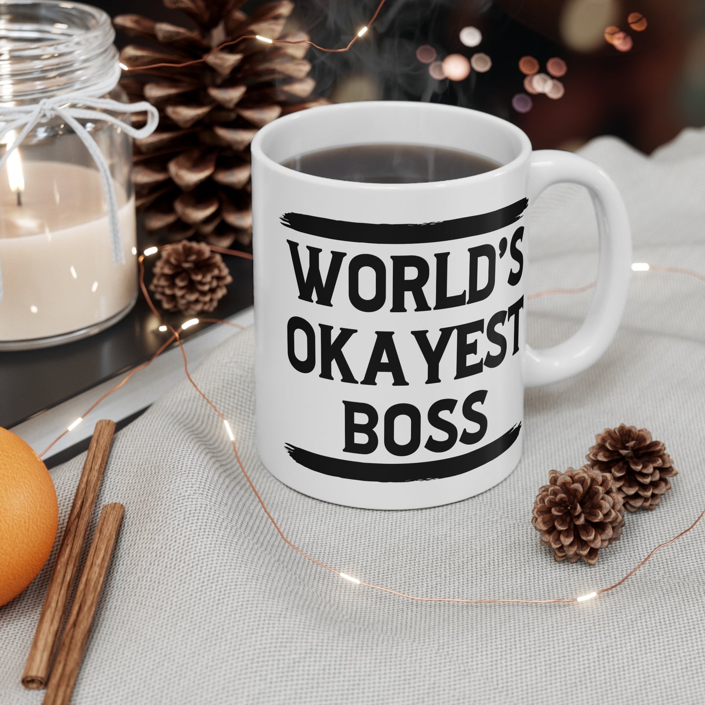 World's Okayest Boss Mug - Funny Gift for Coffee Lovers, Office Decor, Christmas, Birthday, Father's Day