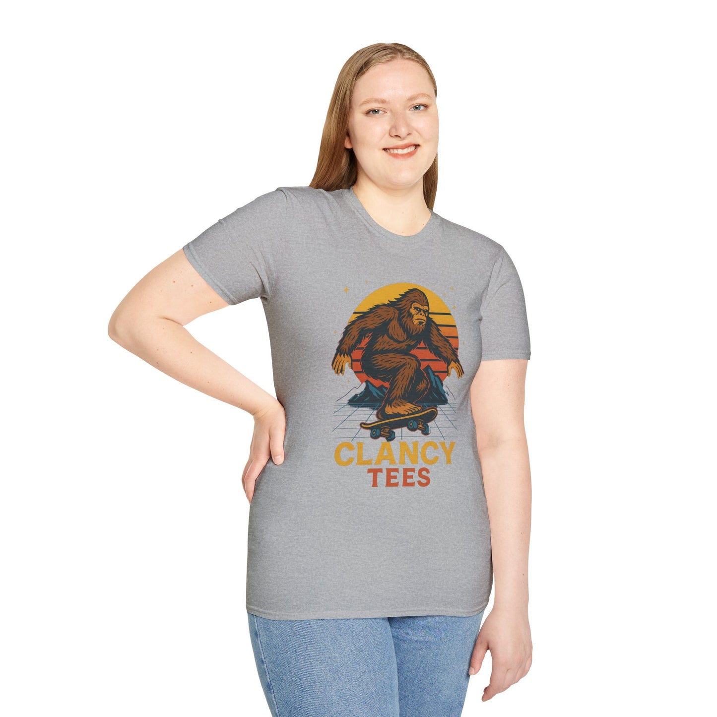 Bigfoot Skateboard Unisex T-Shirt, Retro Graphic Tee, Funny Gift for Skaters, Adventure Lovers, Summer Apparel, Men's and Women's Fashion