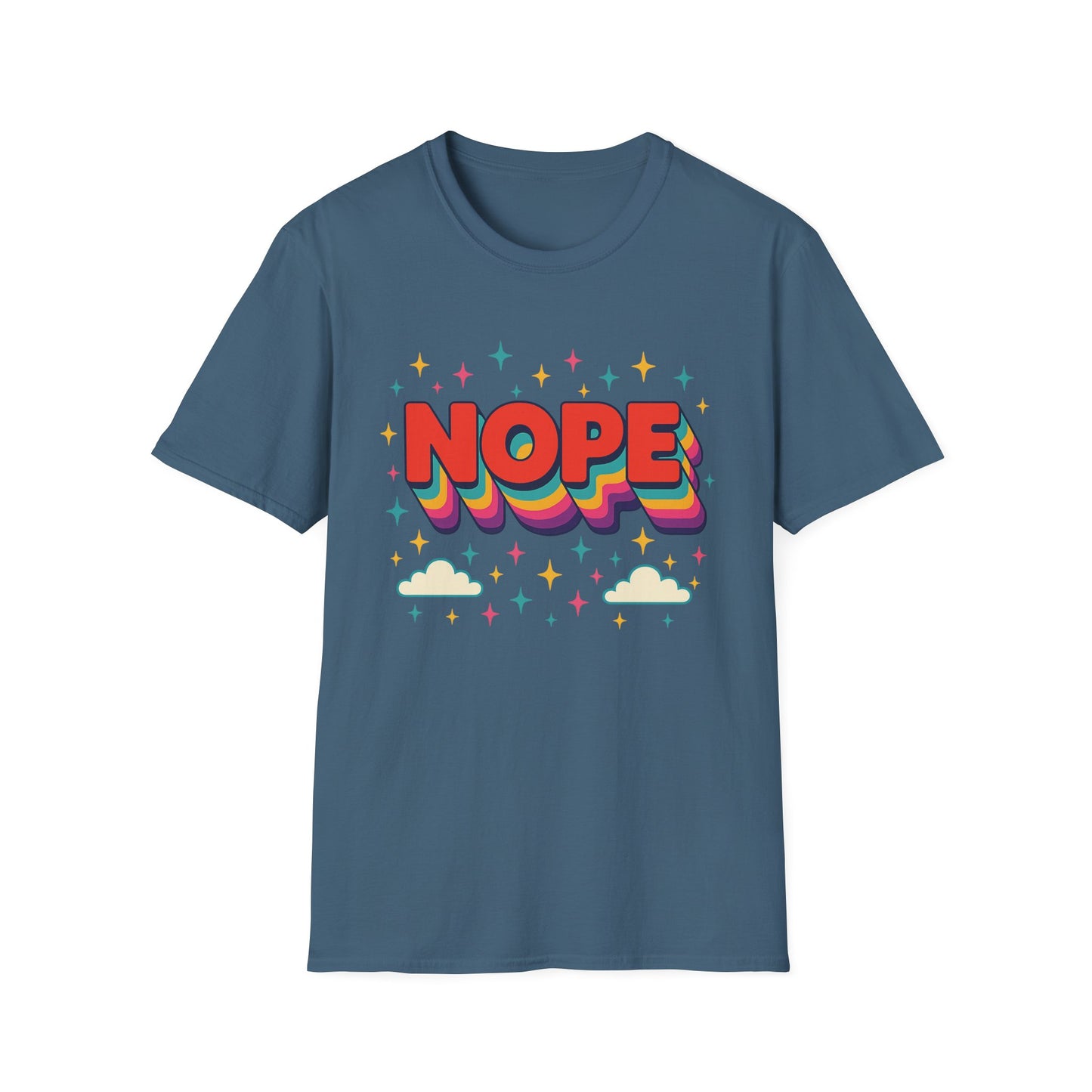 Nope Rainbow Cloud T-Shirt Funny Antisocial Humor Gift for Introverts Softstyle Unisex Tee