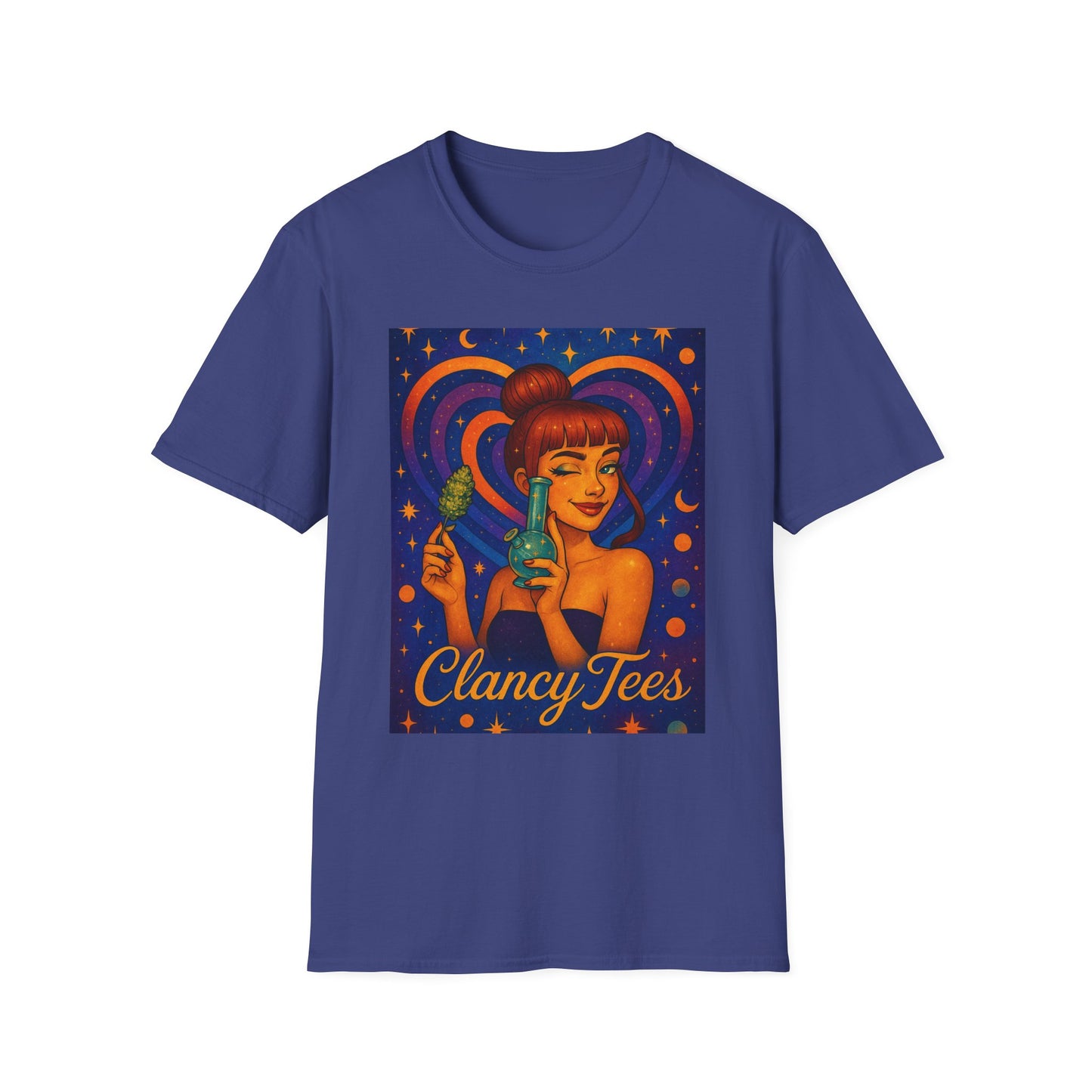 Cosmic Stoner Girl Art T-Shirt, Vintage Style Tee, Fun Summer Shirt, Gift for Art Lovers, Cute Graphic Tee, Unique Casual Wear