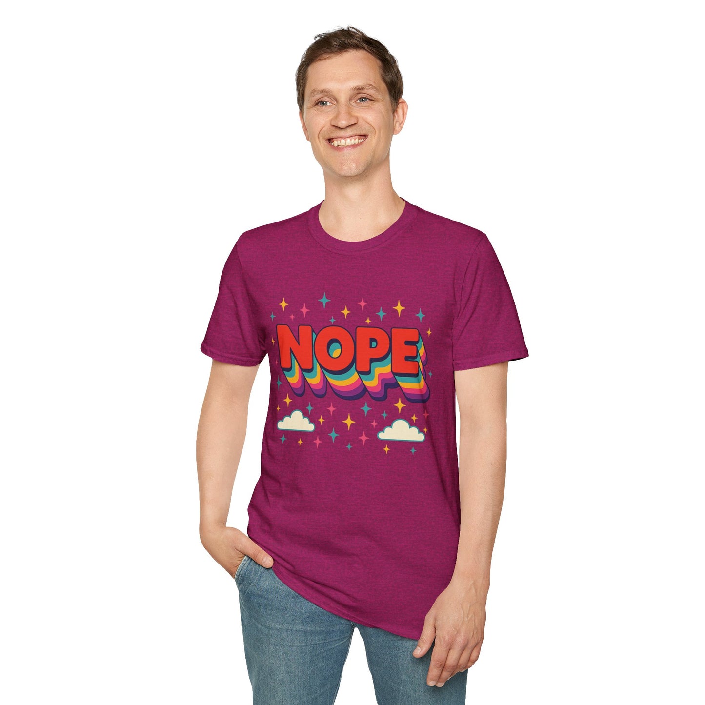 Nope Rainbow Cloud T-Shirt Funny Antisocial Humor Gift for Introverts Softstyle Unisex Tee