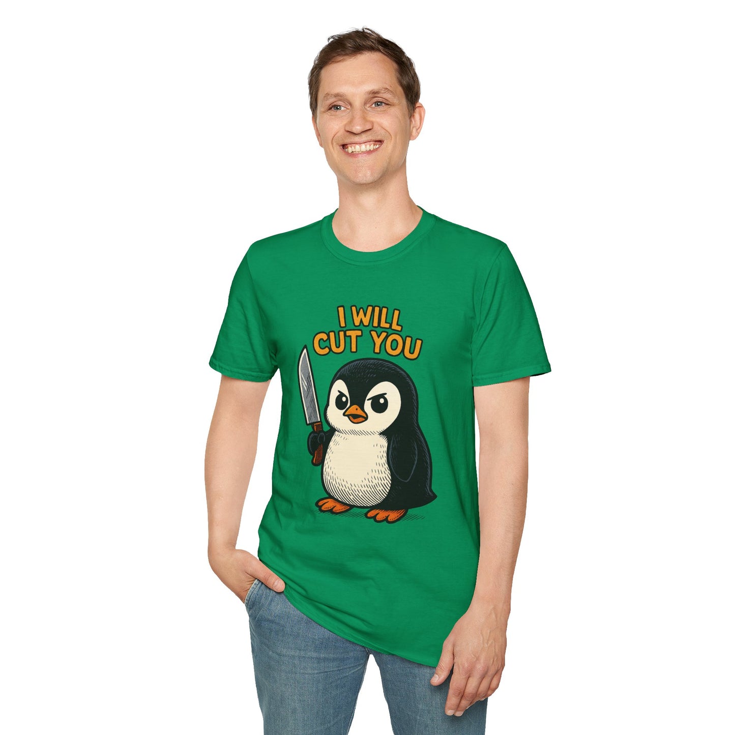 Angry Penguin Knife Shirt – Funny Animal Graphic Tee, Sarcastic Gift for Introverts, Cute but Deadly Humor Shirt