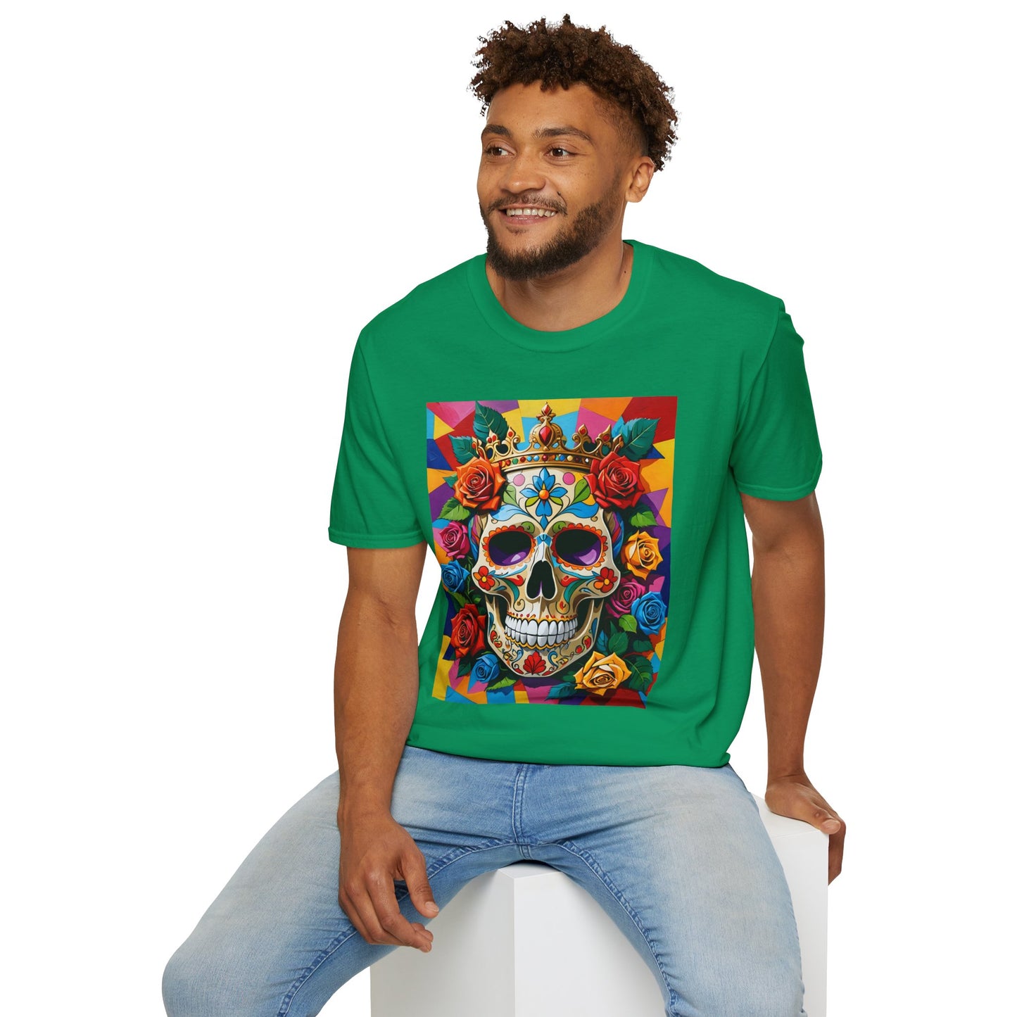 Royal Skull and Roses Shirt – Colorful Crowned Skull Tee – Gift for Halloween Fans, Tattoo Art Collectors, and Bold Fashion Enthusiasts