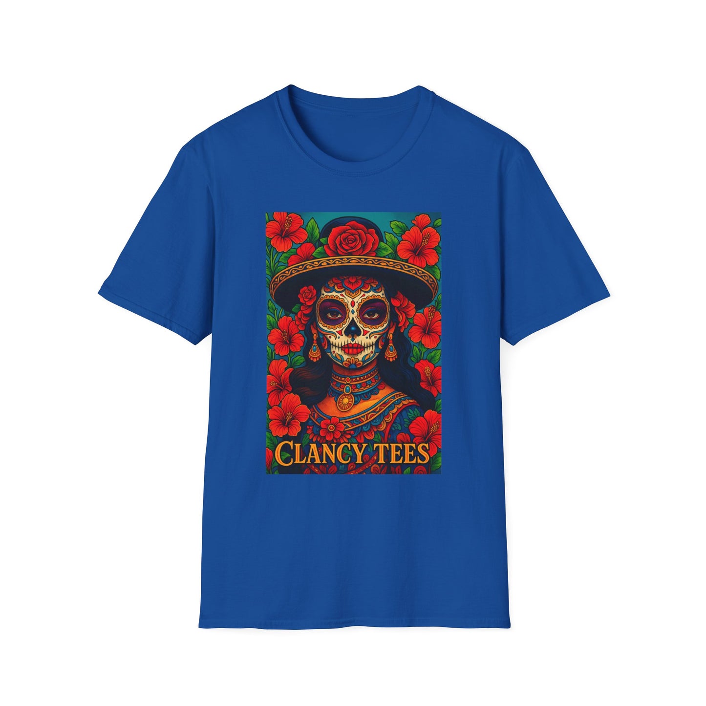 Colorful Sugar Skull T-Shirt, Day of the Dead Tee, Unique Graphic Shirt, Festival Apparel, Gift for Halloween, Unisex Softstyle Tee