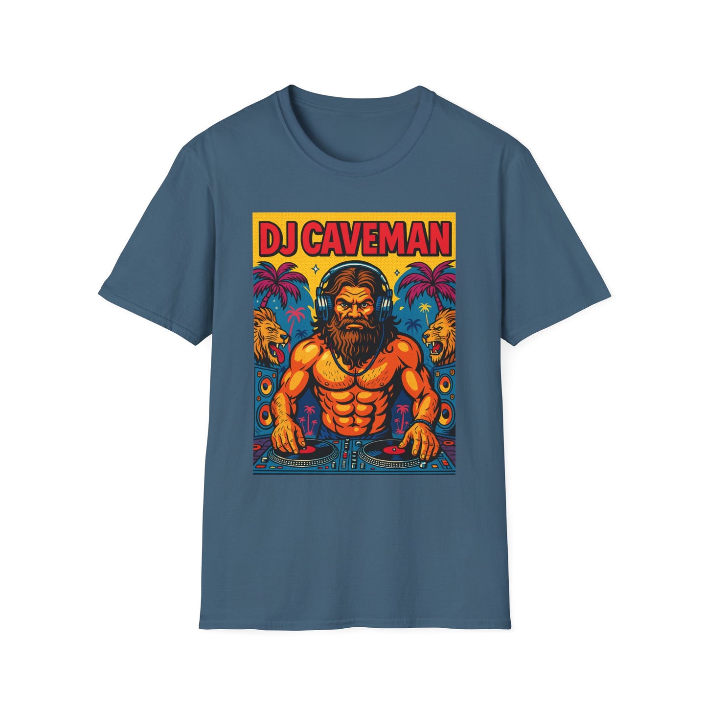 DJ Caveman T-Shirt Funny Rave Party Tee | Prehistoric Clubbing Shirt for Music Lovers | Gift for DJs and EDM Fans | Caveman Aesthetic Shirt