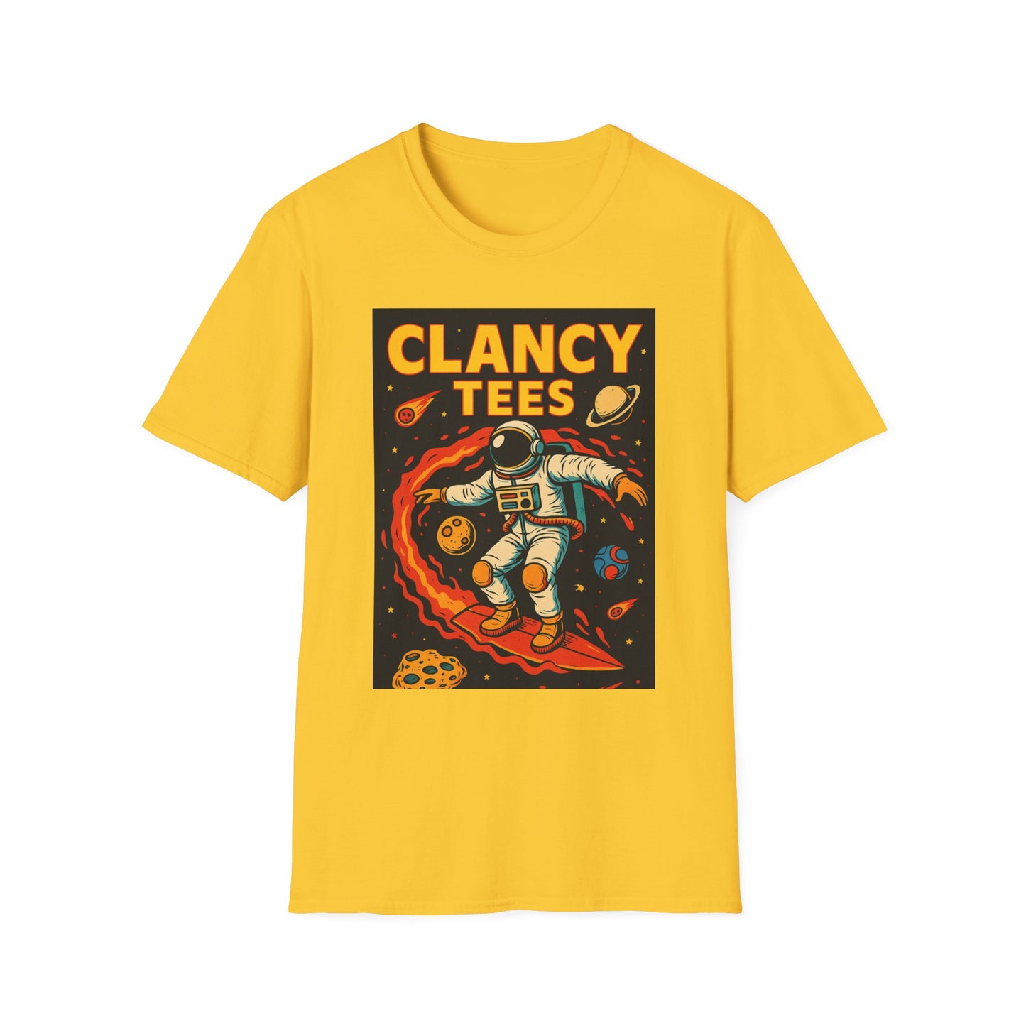 Astronaut Surfing T-Shirt – Outer Space Surfer Tee – Gift for Sci-Fi Beach Bums, Stoner Surfers, and Cosmic Wave Riders