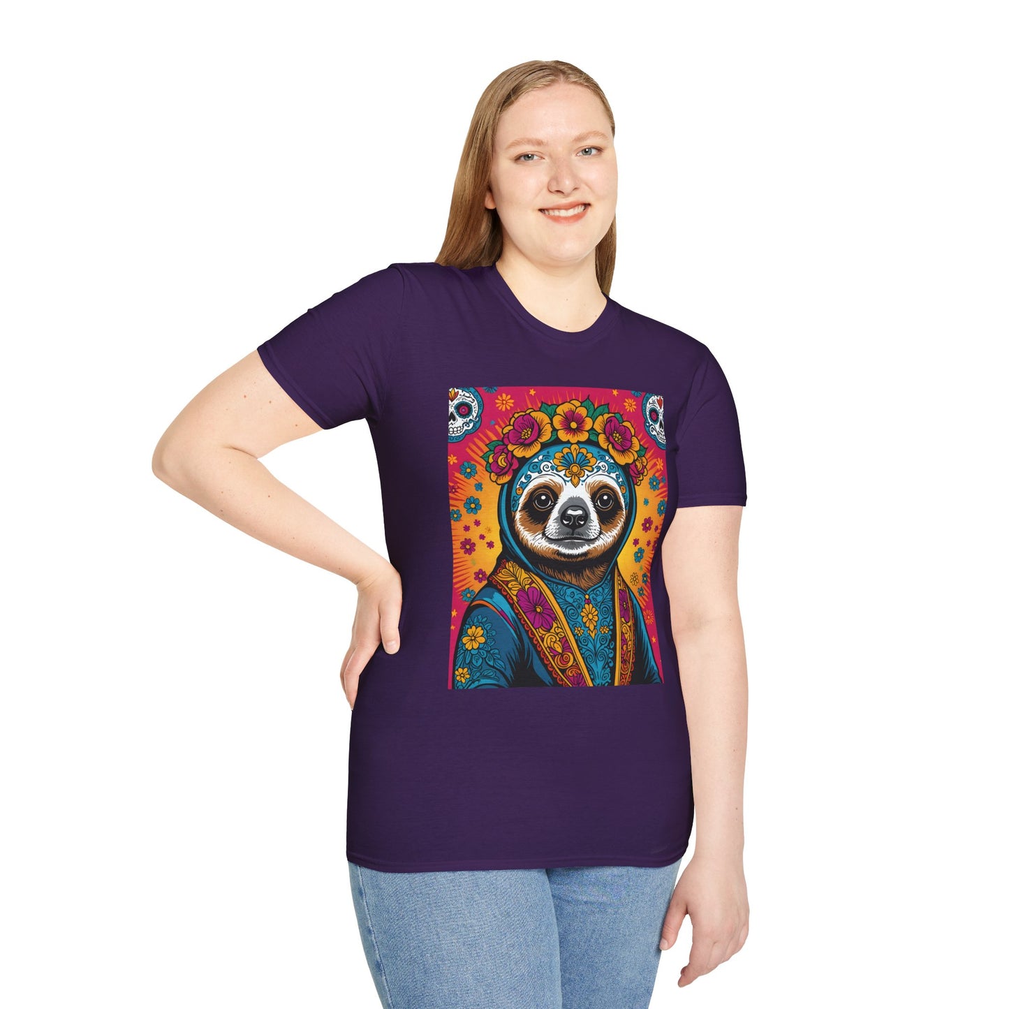 Boho Sloth T Shirt Trippy Animal Graphic Tee Colorful Festival Top Gift for Sloth Lovers