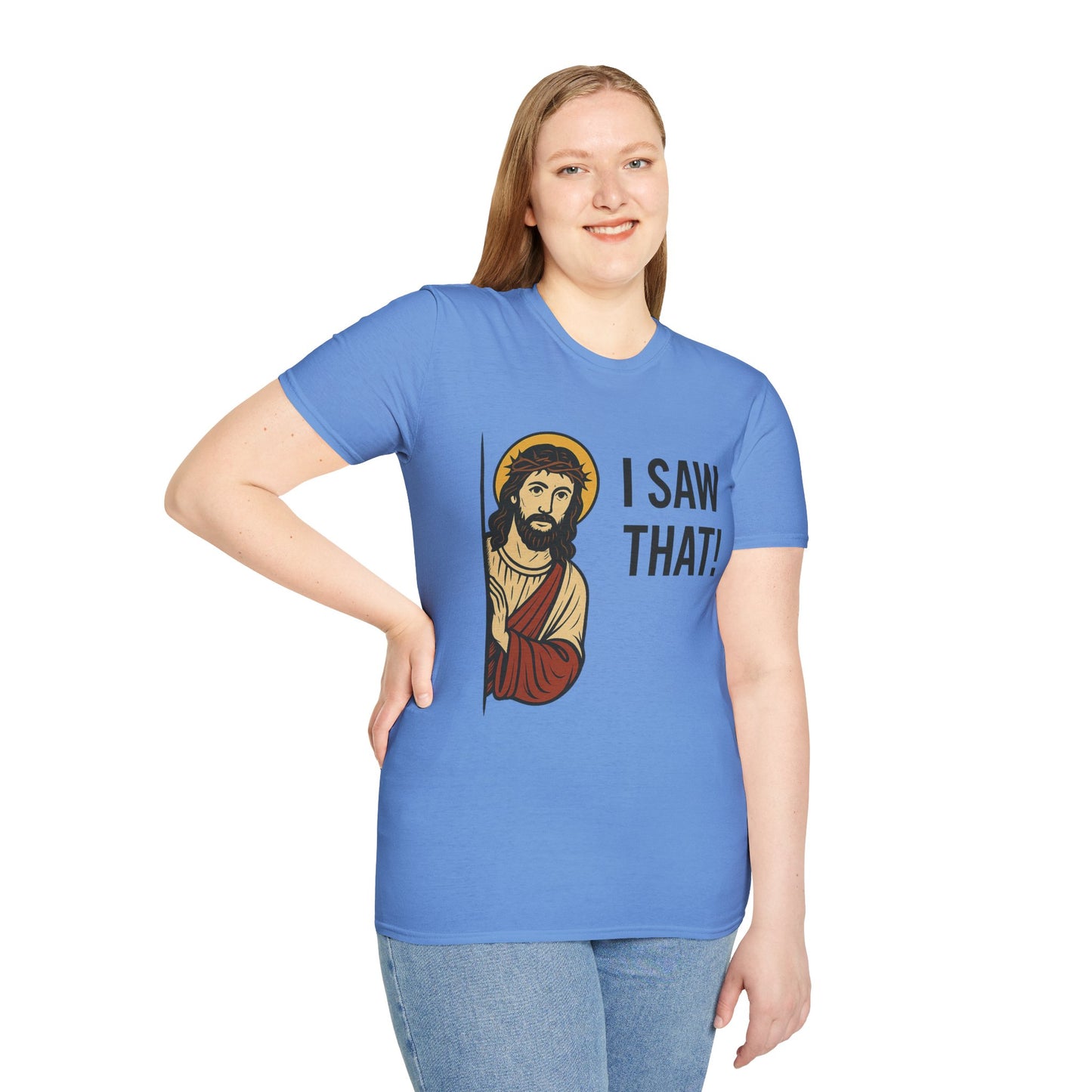 Funny Jesus Watching Shirt – I Saw That Religious Humor Tee – Christian Meme Graphic Tee – Gift for Church Friends and Sinners Alike
