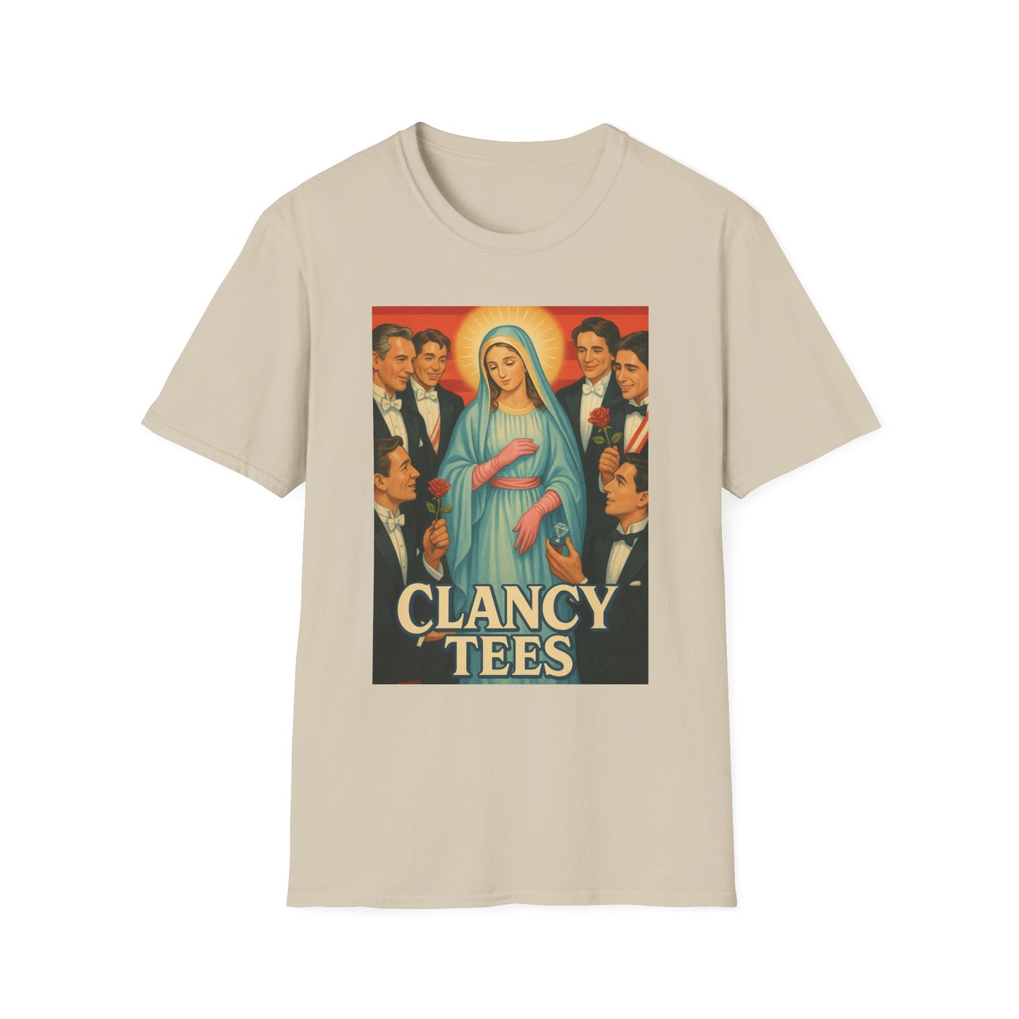 Vintage Madonna Graphic Tee, Unisex Virgin Mary Softstyle T-Shirt, Retro Art Shirt, Gift for Artsy Friends, Festival Attire, Casual Wear
