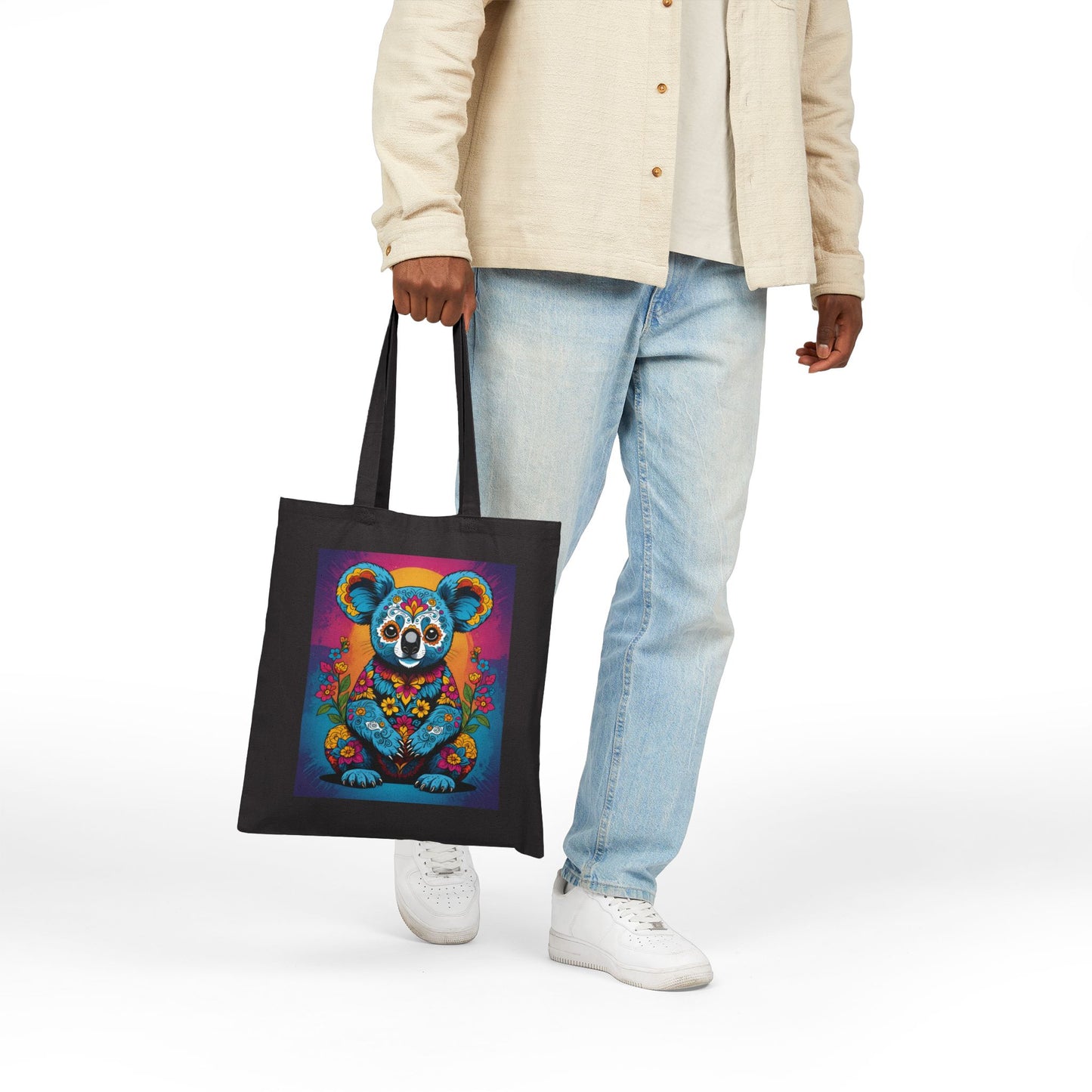 Psychedelic Koala Tote Bag With Colorful Trippy Art Design Bold Animal Print Carryall Bag Unique Gift For Nature Lovers