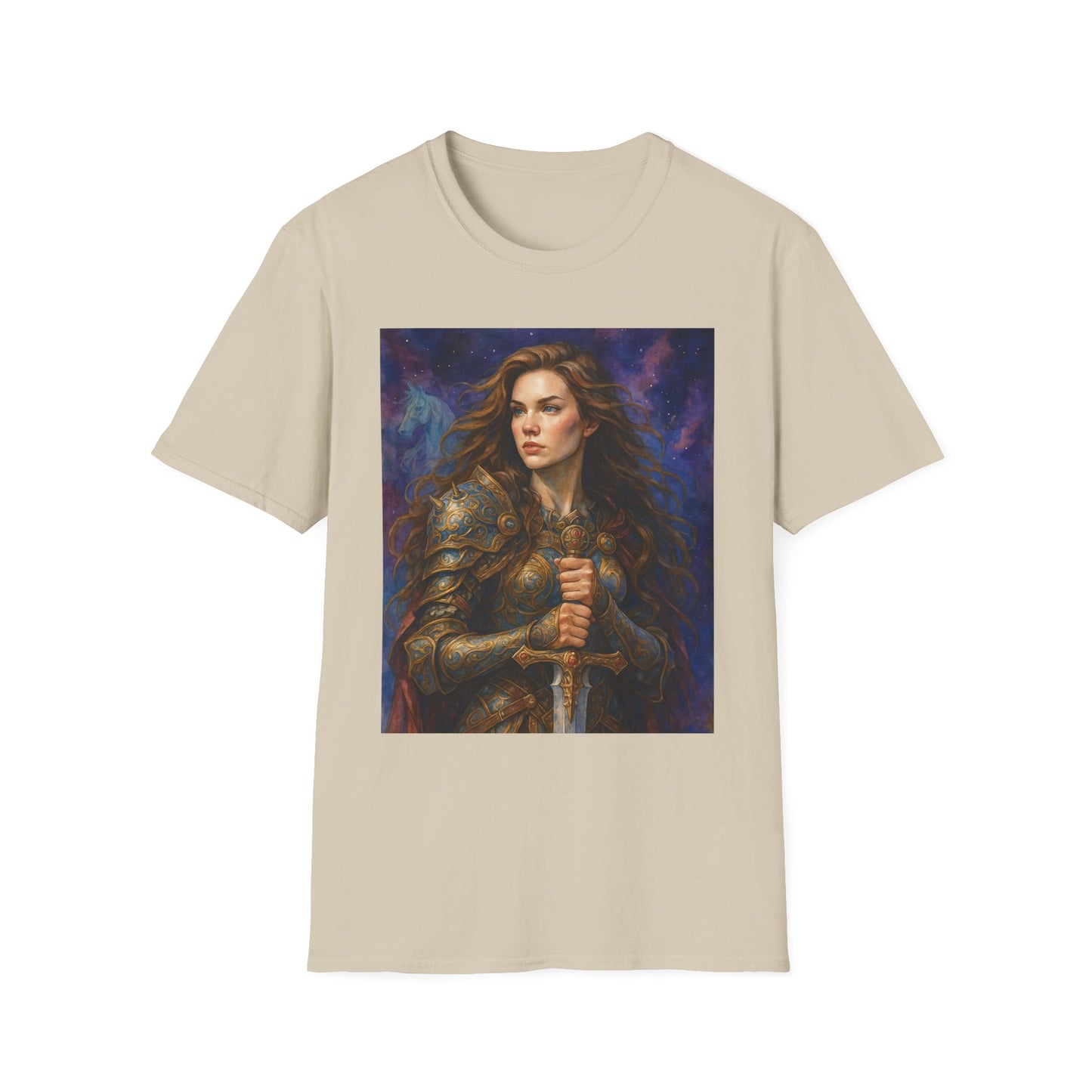 Warrior Woman T Shirt Fantasy Knight Art Medieval Armor Female Hero Tee Gift for Fantasy Lovers Sword Wielder Shirt Bold Aesthetic Battlecore Clothing