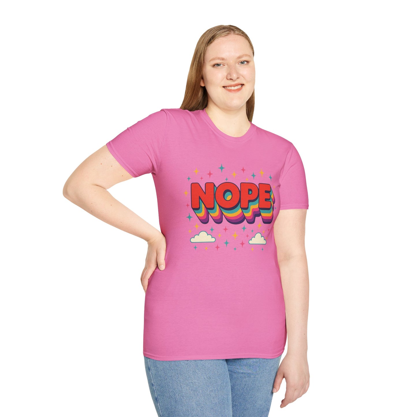 Nope Rainbow Cloud T-Shirt Funny Antisocial Humor Gift for Introverts Softstyle Unisex Tee