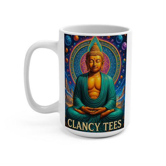 Cosmic Buddha Mug Spiritual Meditation Artwork Ceramic Coffee Cup Gift for Mindfulness Lovers