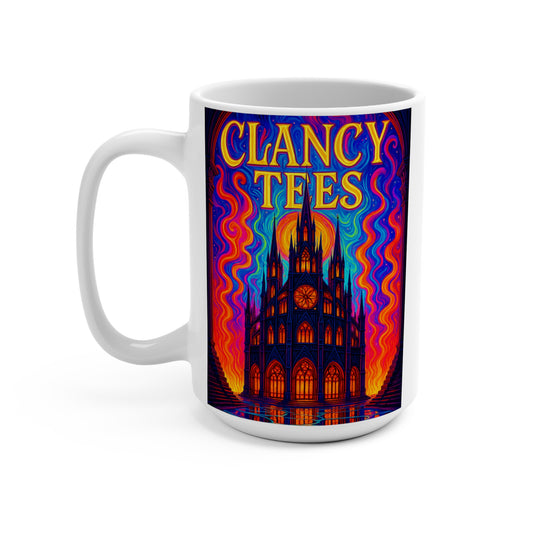 Gothic Cathedral Mug – Psychedelic Coffee Cup With Trippy Church Design, Colorful Cosmic Drinkware, Gift for Spiritual Rebels