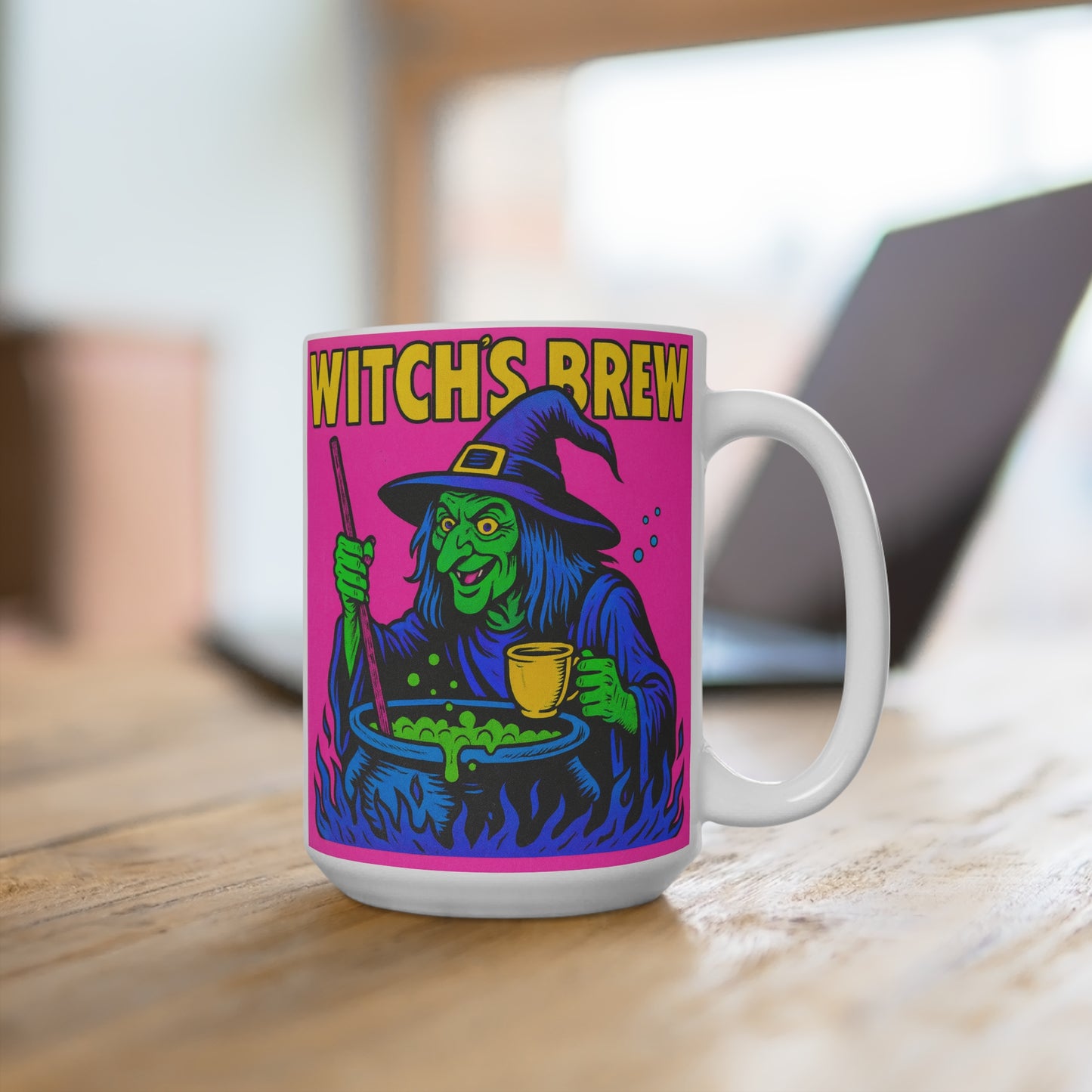 Halloween Witchs Brew Coffee Mug Funny Spooky Witch Cauldron 15oz Ceramic Cup