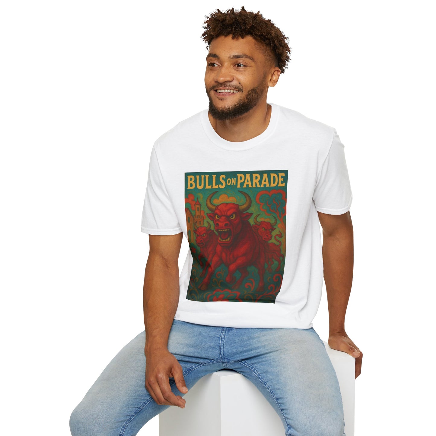 Bulls on Parade Shirt – Psychedelic Rage-Inspired Bull Graphic Tee • Gildan Softstyle® Unisex • Protest Art T-Shirt • Gift for Rage Fans