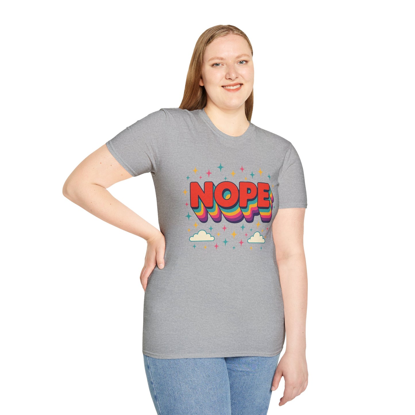 Nope Rainbow Cloud T-Shirt Funny Antisocial Humor Gift for Introverts Softstyle Unisex Tee