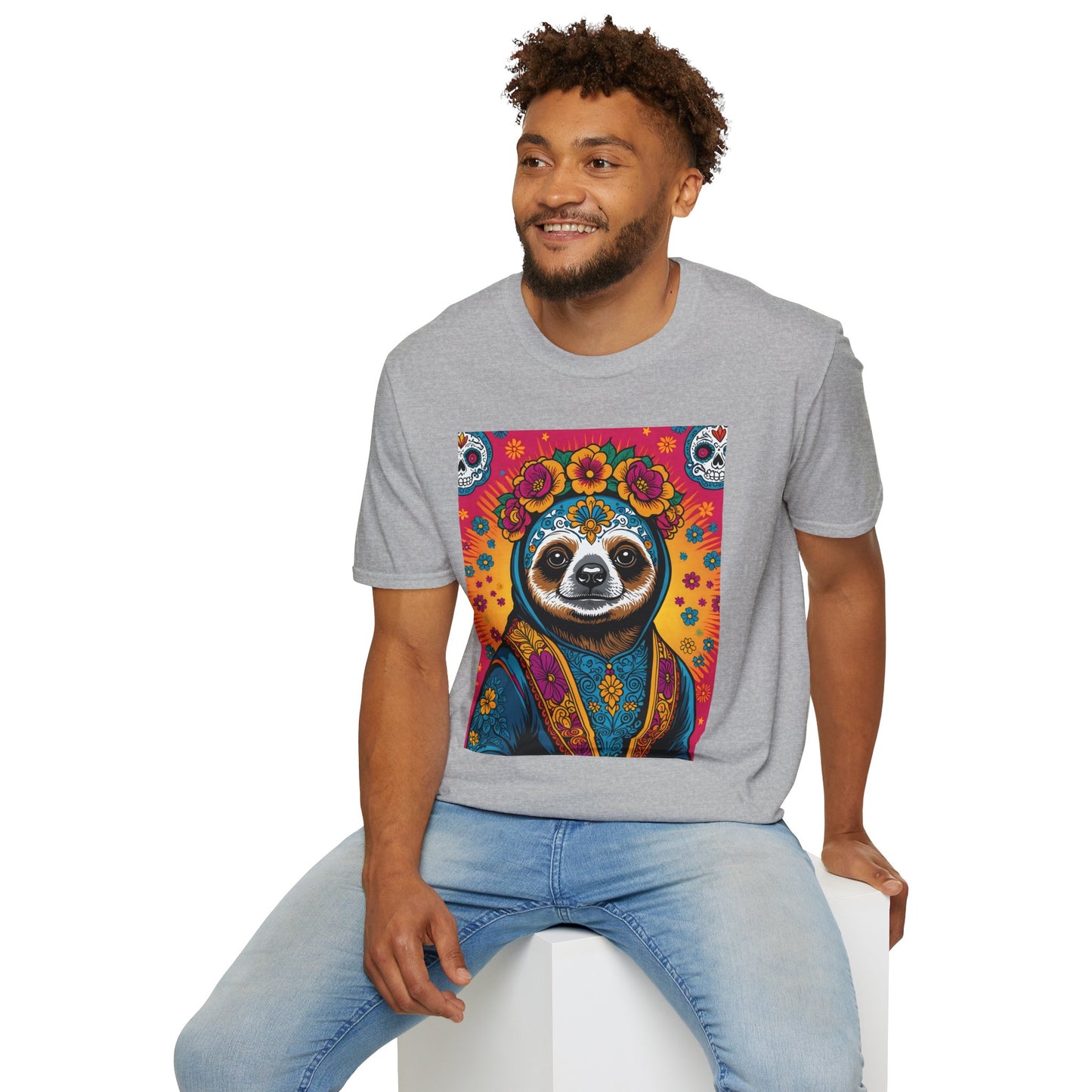 Boho Sloth T Shirt Trippy Animal Graphic Tee Colorful Festival Top Gift for Sloth Lovers