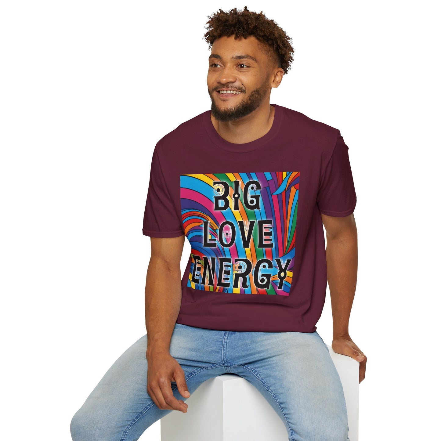 Big Love Energy Shirt – Colorful Retro Pride Rainbow Tee with Bold Positive Message – Gift for Optimists, LGBTQ Friends, and Love-First People