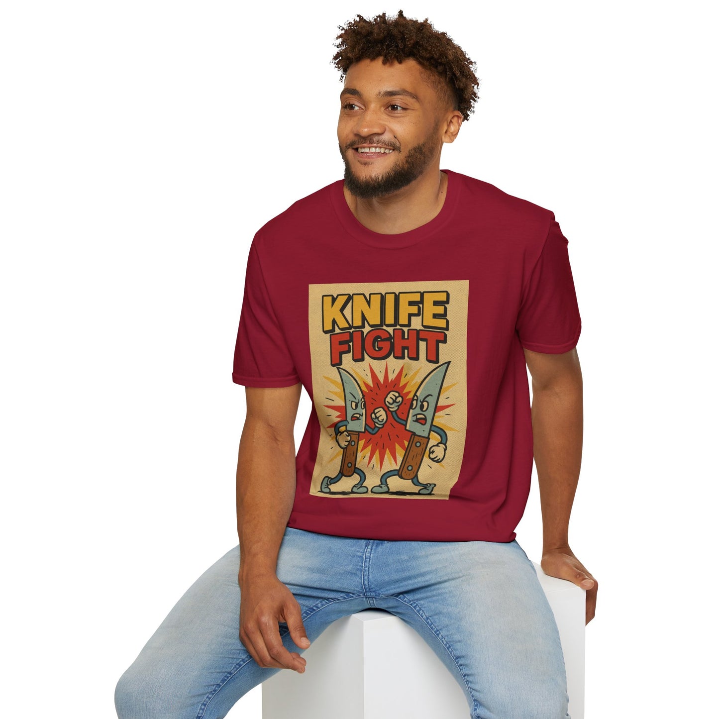 Retro Knife Fight Graphic T-Shirt, Funny Tee, Casual Unisex Clothing, Gift for Him or Her, Unique Humor Shirt