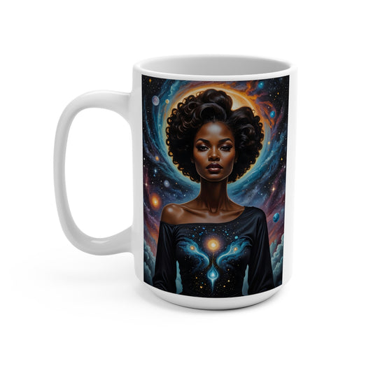 Afrofuturist Cosmic Goddess Mug Celestial Spiritual Artwork Ceramic Coffee Cup Gift for Astrology Lovers
